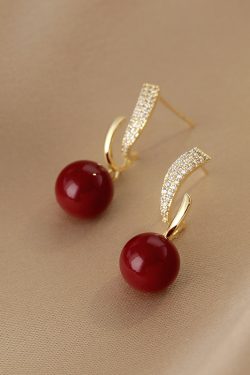 Red Pearl Earrings for Women - Light Luxury High-End Ear Studs, 2025 New Style, Elegant Accessories for New Year Celebrations