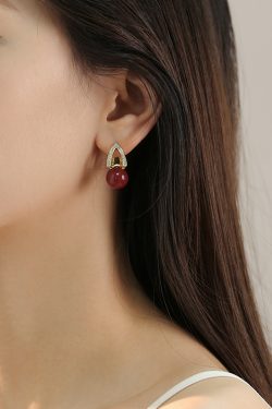 Red Pearl Hollow Earrings for Women, Elegant National Style, Festive Wedding Jewelry, Ideal for Brides and New Year Celebrations