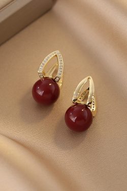 Red Pearl Hollow Earrings for Women, Elegant National Style, Festive Wedding Jewelry, Ideal for Brides and New Year Celebrations