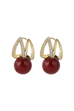 Red Pearl Hollow Earrings for Women, Elegant National Style, Festive Wedding Jewelry, Ideal for Brides and New Year Celebrations