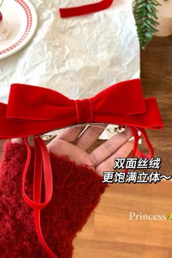 Red Velvet Bow Hair Clip for Women - High-End Princess Hair Accessory, Elegant White-Enhancing Top Clip, Perfect for New Year Celebrations
