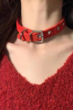 Red Velvet Choker Necklace for Y2K Style | Minimalist Collarbone Chain Accessory for Cool Girls and New Year Fashion
