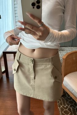 Relaxed Weekend Double Pocket Pure Cotton Short Work Skirt - Casual Everyday Style for Effortless Chic