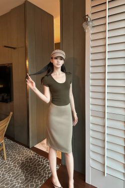 Retro Aesthetic High Elastic Bodycon Midi Skirt - Versatile Straight Fit for 90s Style Looks