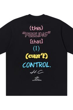 Retro American Hand-Drawn Font Foam Printed Loose Short Sleeve T-Shirt - Cute 90s Style Graphic Tee
