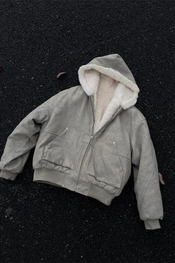 Retro American Marble Mountain Hooded Fleece Jacket for Men and Women - Winter Short Wide Cotton Outerwear
