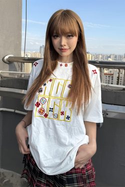 Retro American Style Short Sleeve T-Shirt for Women, Casual Loose Fit Cotton Tee, Summer 90s Inspired Half-Sleeve Top