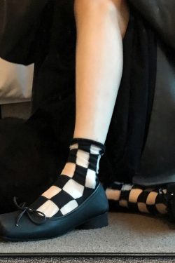 Retro Black Bow Tie Pig Nose Shallow Mouth Mid-Heel Ballet Flats - 2024 French Evening Style
