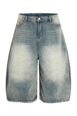 Retro Blue Loose Fit 3/4 Denim Shorts for Men - Summer 2025 American Trendy Casual Style