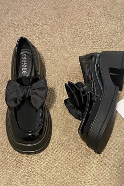 Retro Bowknot Round Toe Leather Loafers for Women - Thick-Soled British Style Spring 2025 JK Fashion