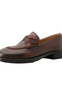 Retro British Style Leather Loafers for Women, Round Toe Chunky Heel Slip-On Flats, Soft Cowhide, Spring Autumn Mid-Heel Shoes