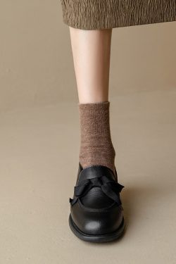 Retro British Style Leather Loafers for Women, Round Toe Chunky Heel Slip-On Flats, Soft Cowhide, Spring Autumn Mid-Heel Shoes