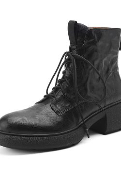 Retro British Style Thick-Soled Lace-Up Martin Boots for Women, Chunky-Heeled Sheepskin Short Boots, 2024 Autumn Fashion, Size 41