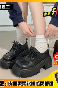 Retro British Style Women's Leather Chunky Heel Lace-Up Loafers - Thick-Soled Round-Toe Shoes for Autumn 2025 Fashion