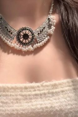 Retro Chinese-Style Tassel Imitation Miao Silver Necklace and Earring Set - Light Luxury Clavicle Chain, Ancient Accessories for Women