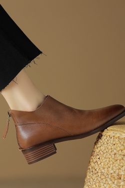 Retro Chunky-Heeled Martin Boots for Women, Round Toe Soft Leather Mid-Heel Chelsea Boots, Versatile Short Boots, Sizes 41-43