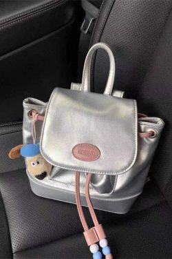 Retro Color Block Backpack in Sweet Silver Pink - Versatile Dual-Shoulder Bag for Commuters and College Students