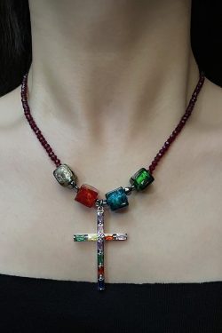 Retro Colorful Clavicle Necklace for Women - Y2K Cross Chain, Versatile Sweet & Spicy Accessory Trend for 2025