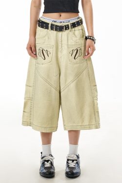Retro Deconstructed Straight-Leg Denim Shorts for Women - Mid-Length Casual Summer Pants