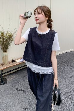 Retro Denim Vest and Wide-Leg Pants Set for Women – Summer Old Money Style Three-Piece Outfit, Korean Fashion Trend