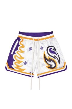 Retro Flame Cashew Flower Oversized Mesh Sports Shorts – Trendy 90s Style Double-Layer Design