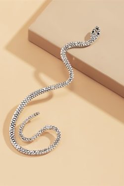 Retro Geometric Snake-Shaped Ear Cuffs with Micro-Inlaid Rhinestones - Vintage Alloy Three-Dimensional Design