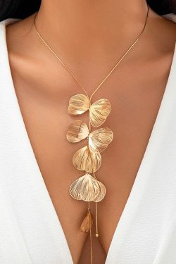 Retro Ginkgo Leaf Tassel Necklace for Women - Sweet Cool Design, Cross-Border European and American Style Jewelry Accessories