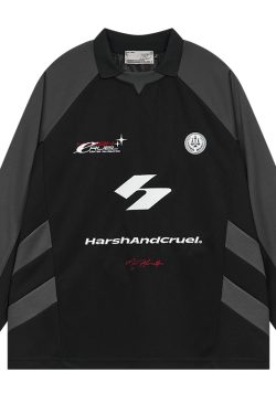 Retro Hip-Hop Loose Casual Long Sleeve Raglan Sleeve Jersey T-Shirt - Streetwear Style for 90s Inspired Fashion
