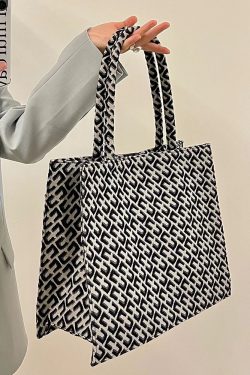 Retro Jacquard Tote Bag for Women - Large Capacity Canvas Shoulder Bag for Commuting - Trendy 2025 Style