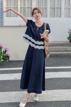 Retro Lace Trim Denim Two-Piece Skirt Set for Women - Unique Summer Style 2025, Vintage-Inspired Fashion