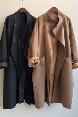 Retro Lapel Single-Button Mid-Length Coat for Women - Elegant Loose British Style Trench Coat for Spring & Autumn 2025