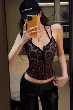 Retro Leopard Print Camisole Tank Top for Women - Sheer Summer Outerwear, Sexy Slim Fit, Spicy Y2K Style