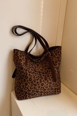 Retro Leopard Print Large Capacity Tote Bag for Women - Korean Style Spring Summer Underarm Bag