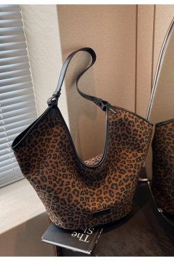 Retro Leopard Print Shoulder Bag - Versatile Commuting Tote for Women - Spring/Summer 2025 Korean Style Large Capacity