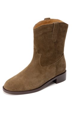 Retro Matte Suede Western Short Boots for Women, Chunky Heel, Round Toe, Slip-On Riding Boots, Trendy Y2K Style