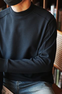 Retro Patchwork Half-High Collar Long Sleeve T-Shirt for Men - Trendy Autumn Winter Basic Top, Versatile Casual Wear