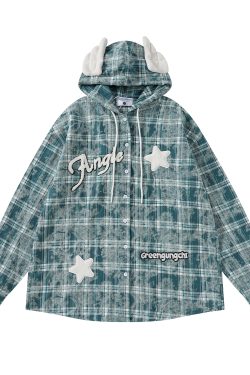 Retro Plaid Hooded Long Sleeve Shirt Jacket for Couples - Unisex Trendy Street Style for Spring 2025