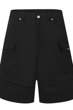 Retro Pleated Accordion Pocket Cropped Cargo Shorts in Jersey Wind - Vintage-Inspired 90s Style for Effortless Chic