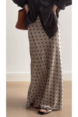 Retro Polka Dot Satin Half Skirt - High-Waisted Draped Long Mermaid Skirt for Women, 2025 Summer French Style