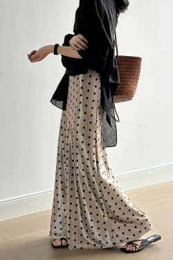 Retro Polka Dot Satin Half Skirt - High-Waisted Draped Long Mermaid Skirt for Women, 2025 Summer French Style