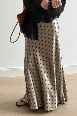 Retro Polka Dot Satin Half Skirt - High-Waisted Draped Long Mermaid Skirt for Women, 2025 Summer French Style