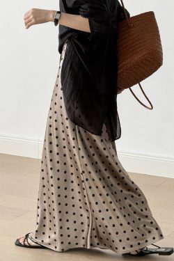 Retro Polka Dot Satin Half Skirt - High-Waisted Draped Long Mermaid Skirt for Women, 2025 Summer French Style