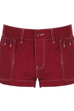 Retro Red Denim Shorts for Women - Casual Street Style, Ultra-Short Low-Waist, Versatile 90s Inspired Fashion