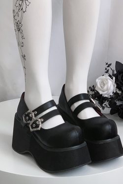 Retro Round-Toe Punk Style Shallow Platform Thick-Soled Wedge Shoes for Women - Nameless Witch Subculture Footwear