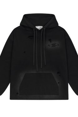 Retro Street Dark Floral Washed Distressed Casual Hoodie for Women - Loose Fit, Vintage Style, Perfect for Y2K Fashion