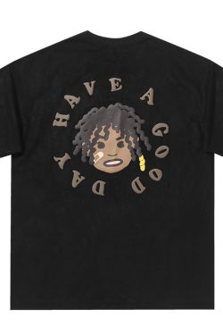 Retro Street Style Hand-Painted Foam Printed Little Black Boy Short-Sleeve T-Shirt in Suede Finish