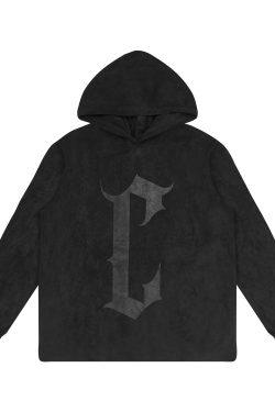 Retro Street Style Warm Suede Gothic Letter Loose Versatile Sweatshirt for 90s Inspired Fashion