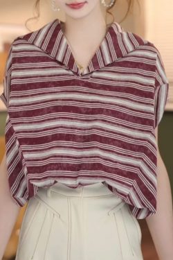 Retro Striped Short Sleeve T-shirt for Girls - 2025 Summer Versatile Fashion Top, Y2K Style