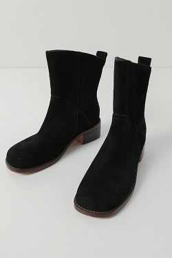 Retro Suede Chunky Low-Heeled Wide-Mouth Short Boots for Women, Round-Toe Martin Style, Genuine Leather Western Autumn/Winter 2022