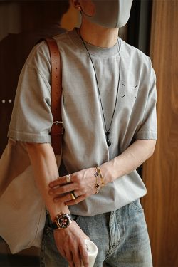 Retro Tie-Dye Gradient Letter Print Short Sleeve T-Shirt for Men - Heavyweight Pure Cotton Summer Trendy 90s Style Top